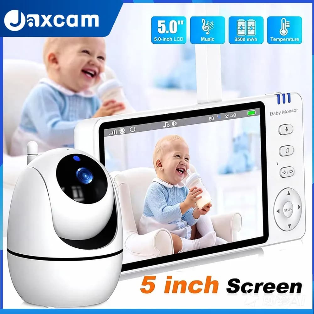 Baby monitor video da 5 MP Audio bidirezionale per interni Sorveglianza per bambini per madre Mini telecamera di sicurezza domestica PTZ con display della temperatura da 5 pollici