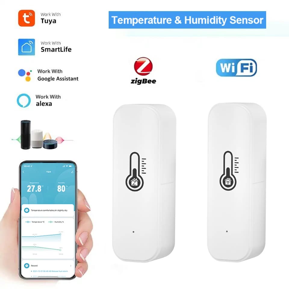 Tuya WiFi/ZigBee Temperature and humidity Smart Home Thermometer Igrometer APP Remote alarm Works with Alexa Google Home