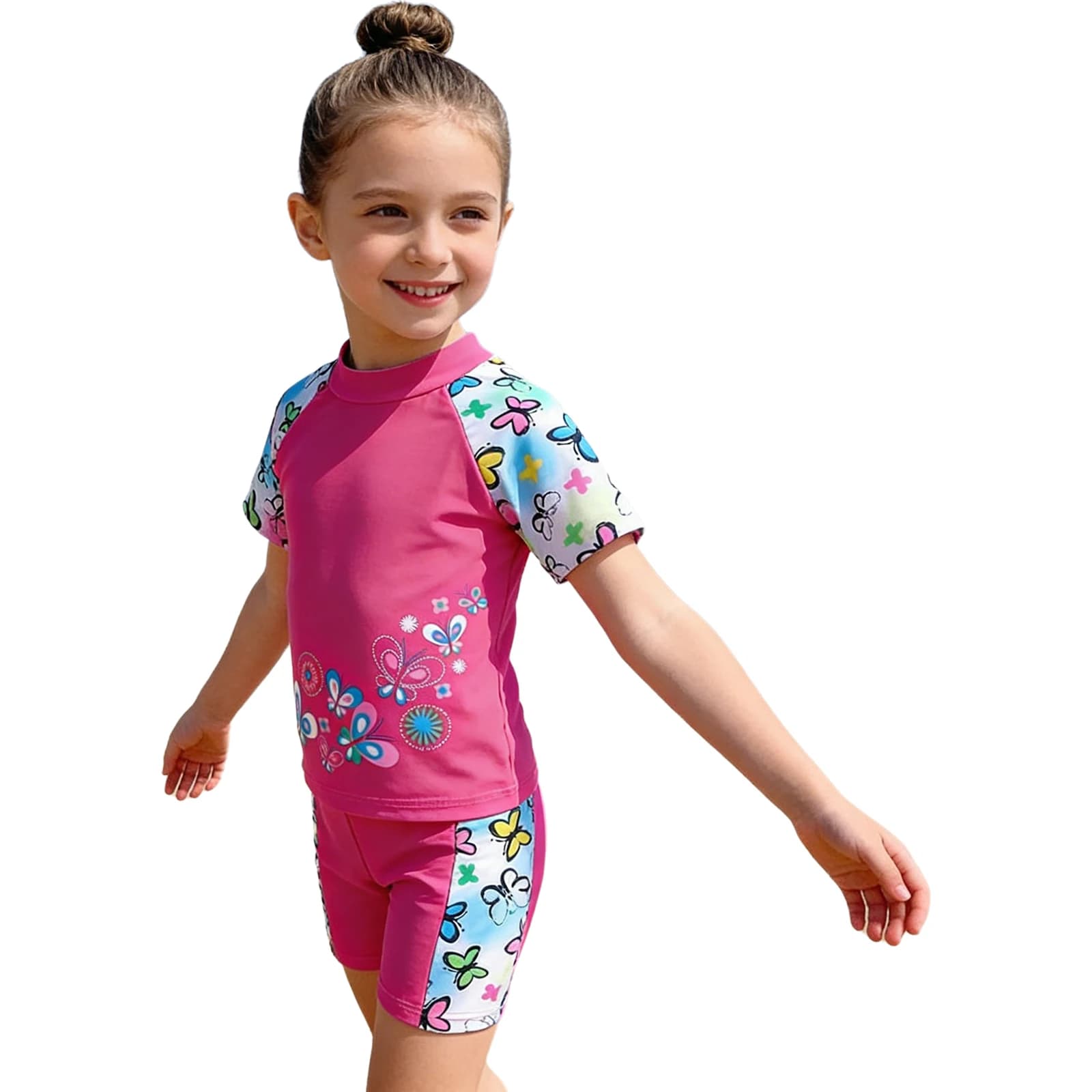 Casual swimsuit in 2 pieces for girls, with casual print, short sleeve top and shorts with elastic waist, swimsuit for holidays