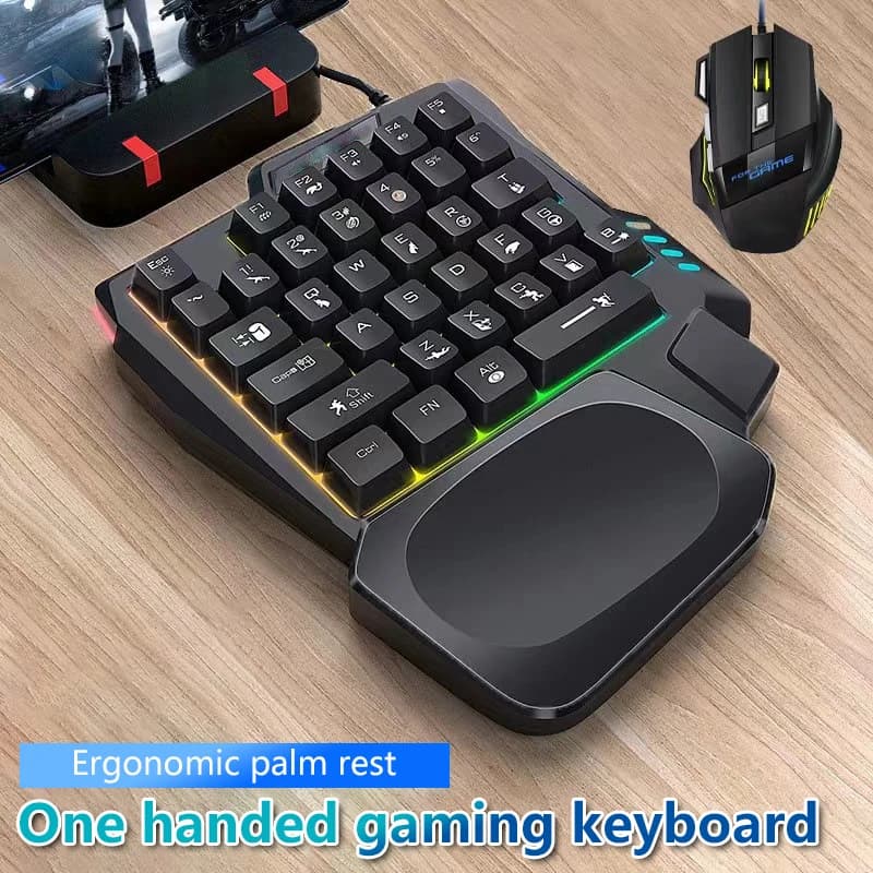 Tastiera da gioco RGB a una mano, mini USB, ultra-sottile, cablata, 35 tasti, retroilluminata, per computer, PC, laptop