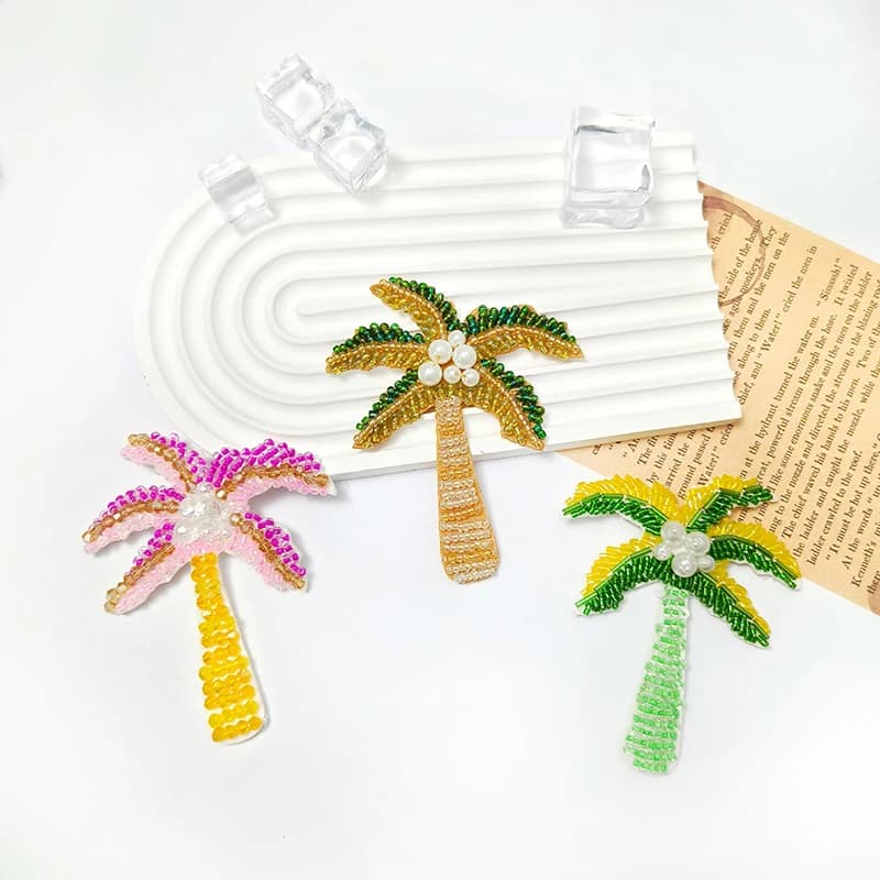 1 Pezzo Patch 3D Albero di Cocco con Perline, Applicazione Ricamata con Paillettes da Cucire o Termoadesiva, Decorazione per Abbigliamento Fai da Te, Giacche, Borse
