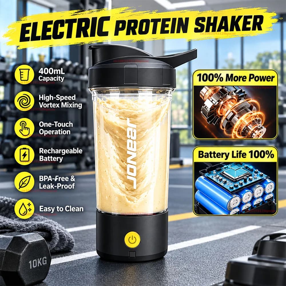 2026 New Electric Protein Shaker Bottle USB Automatic Mixer Cup BPA Free Fitness Sports Blender for Gym Workout 400ml Shaker Cup