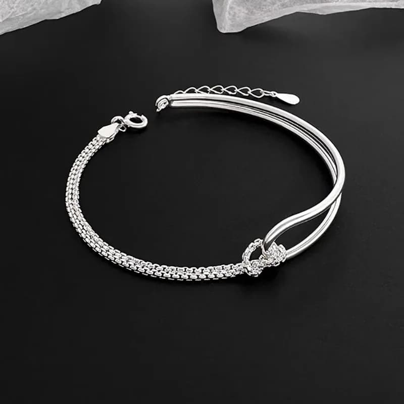 Squisito braccialetto scavato annodato a catena asimmetrica in argento sterling 925 semplice per regali accessori per gioielli coreani da donna