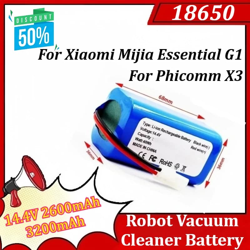 18650 14.4V 2600mAh 3200mAh Li-ion Battery Pack for Xiaomi Mijia Essential G1 for Phicomm X3 Robot Vacuum Cleaner Battery