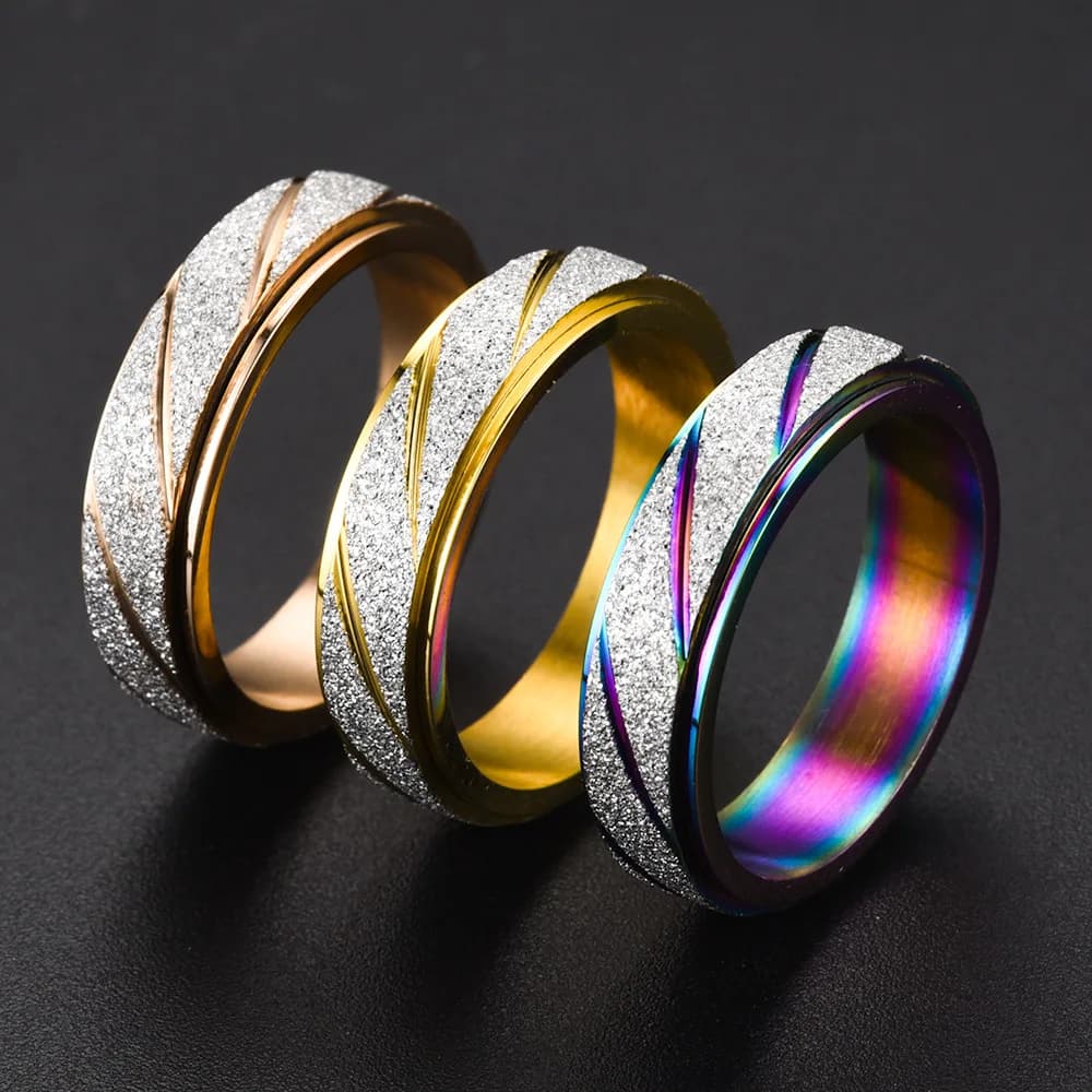 Rotatable Spinner Couple Ring, Twill Frosted Stainless Steel Texture, Anti Anxiety Fidget Band, Trendy Lover Daily Jewelry