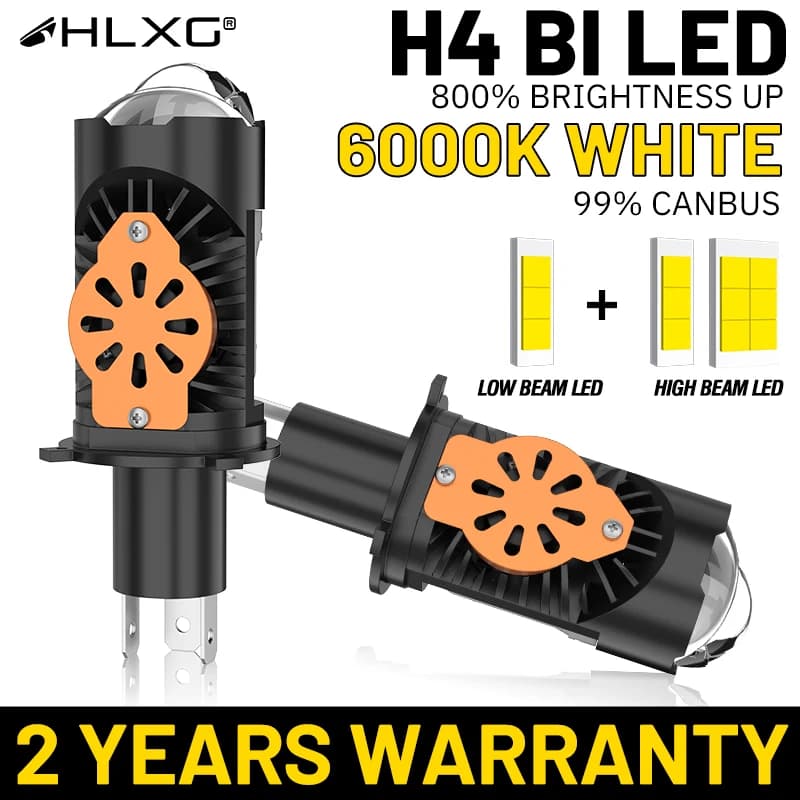 1/2 Pezzi Lampadina LED H4 con Lente Proiettore per Fari Auto, CANBUS Plug&Play, Moto, Turbo, Abbaglianti/Anabbaglianti, Mini Formato 1:1, Lampada Fendinebbia 12V
