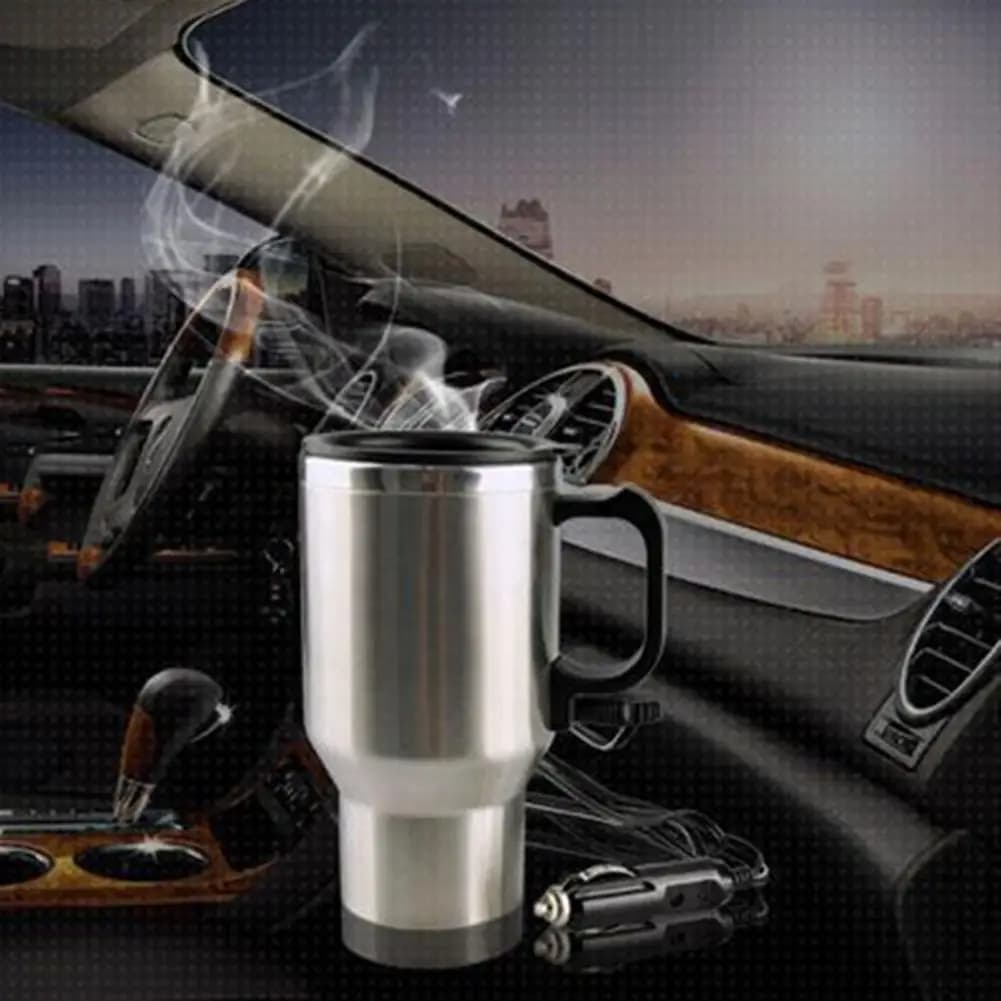 Bollitore Elettrico da Viaggio 450ml per Auto con Presa Accendisigari, Tazza Riscaldante in Acciaio Inox 12V