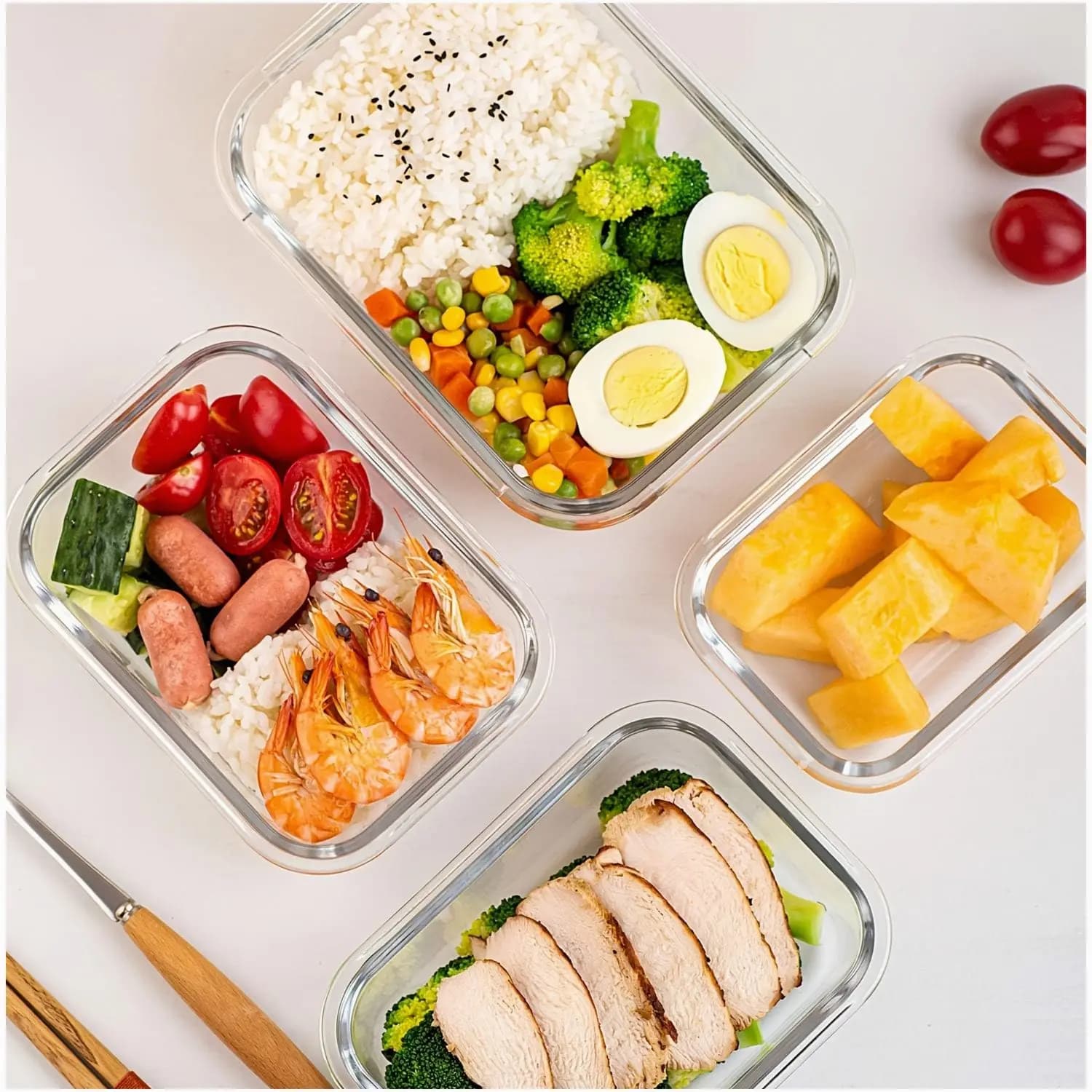 10-Piece Glass Food Storage Set with Secure Lids — Leak-Resistant, Airtight Prep Containers for Meals, Takeout & Leftovers | Dishwasher-Safe, Stackable, Clear Glass Design