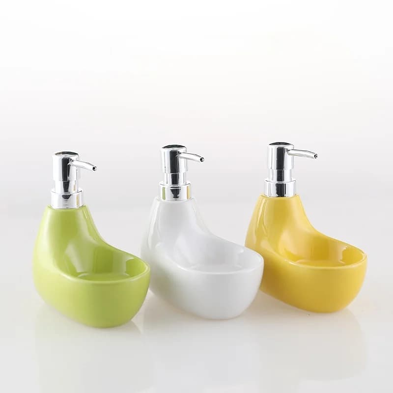 Dispenser di Sapone Liquido in Ceramica KULE HOME, Bottiglia Creativa a Doppio Uso per Detersivo e Igienizzante Mani con Spugna, Bottiglia da Bagno