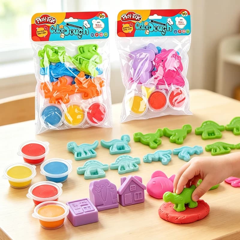 2 Sets Play Dough Set for Kids Color Dough Dinosaur Animal Molds Kit Non-Sticky Modeling Clay Mold Children DIY Craft Clay Gifts