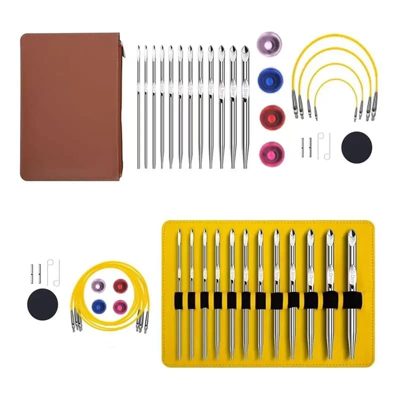 2025 Trend Tunisian Crochet Hook Set With Cable Aluminium Interchangeable Crochet Hook Set Crochet Hook 26 Pcs Crochet Hook Set