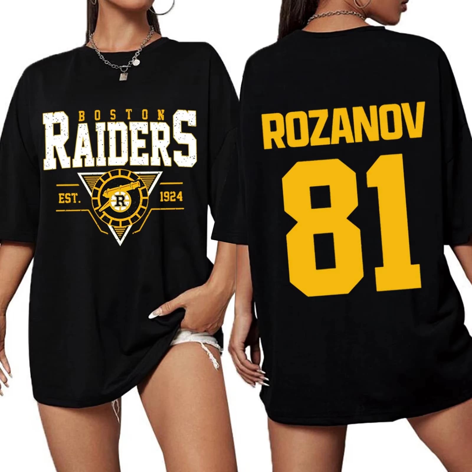Nuova Maglietta Rozanov 81 Boston Raiders 2026, 100% Cotone, Grafica Rival, Oversize, Manica Corta, Economica, per Uomo e Donna