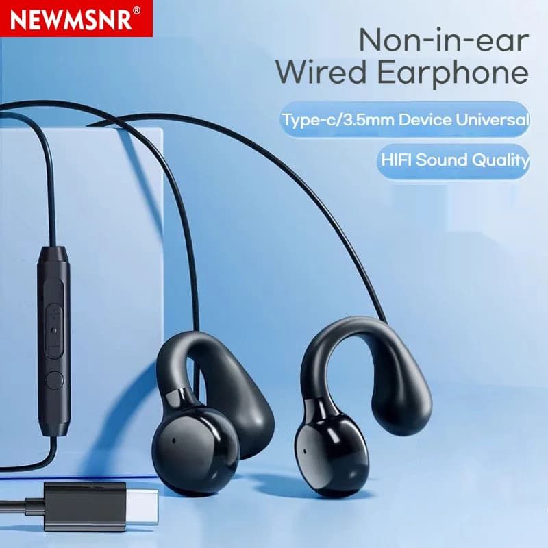NEW Type C&3.5mm Clip-on Wired Headphones Stereo Sound Sports Earbuds Handfree Gamer Headsets Earphones with HD mic For Samsung