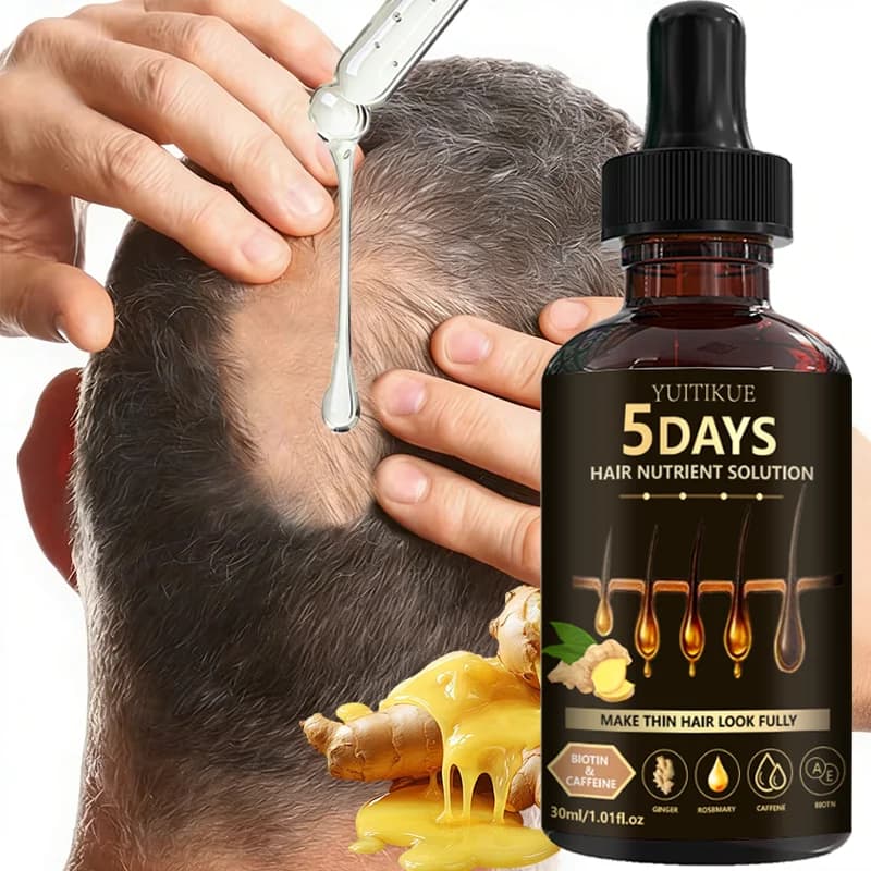 YUITIKUE 5 Days Hair Growth Serum - Biotin & Caffeine Hair Nutrient Solution with Ginger & Rosemary for Thicker Fuller Hair
