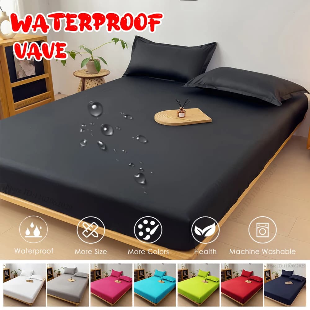 Waterproof Duvet Cover Sheet With Corners Mattress Cover Protective Bearings Single/Double/King/Queen Full Size Grey/White
