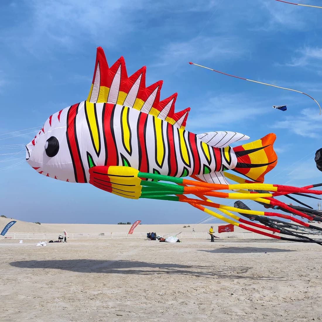 9KM 8m ~ 12m Colorato Lionfish Kite Line Ciondolo per bucato Morbido gonfiabile Spettacolo Aquilone per Festival di aquiloni Tessuto di nylon Ripstop con borsa