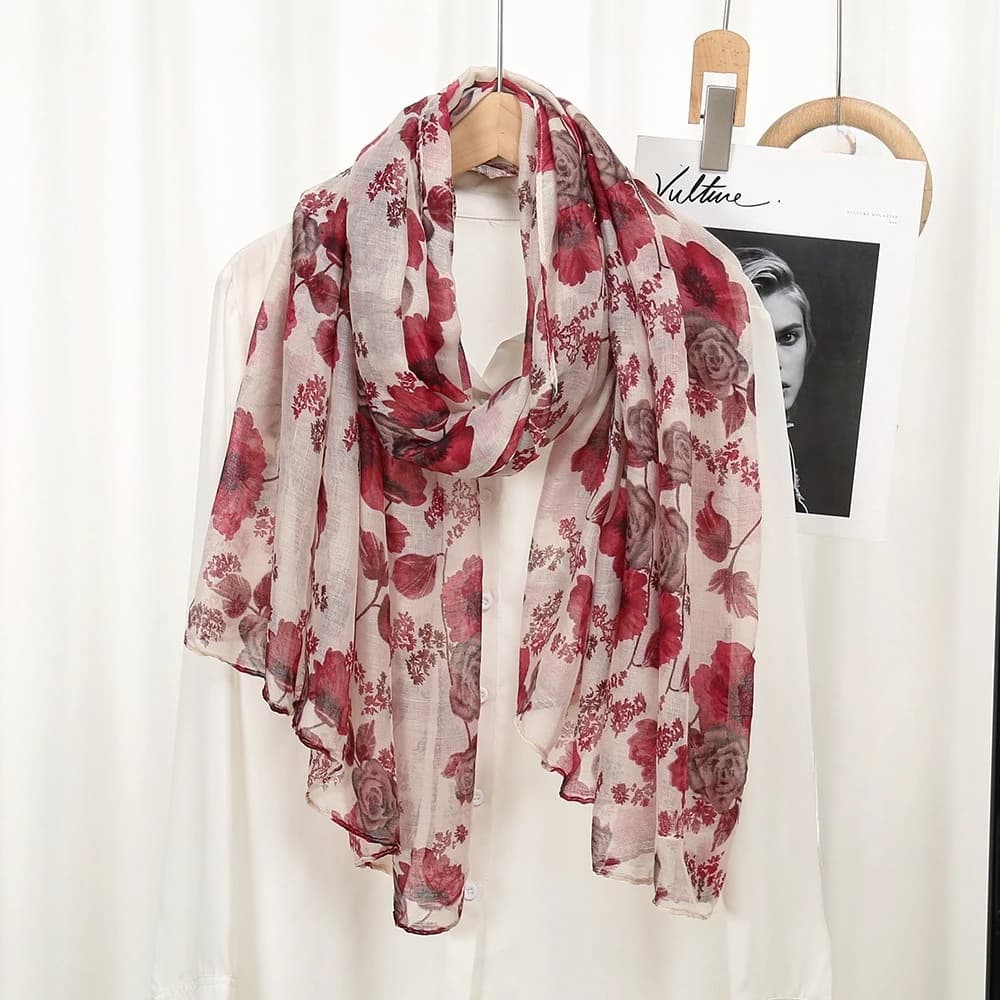 Sciarpa con stampa floreale balinese per donna, sciarpa lunga primaverile ed estiva, nuovo stile, foulard musulmano, sciarpa sottile per protezione solare