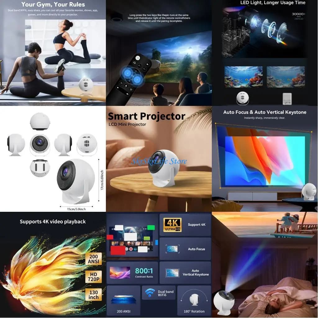 E65E Small OS System 13 Mini proiettore 1080P 4K Supporto Proiettore LED per home theater