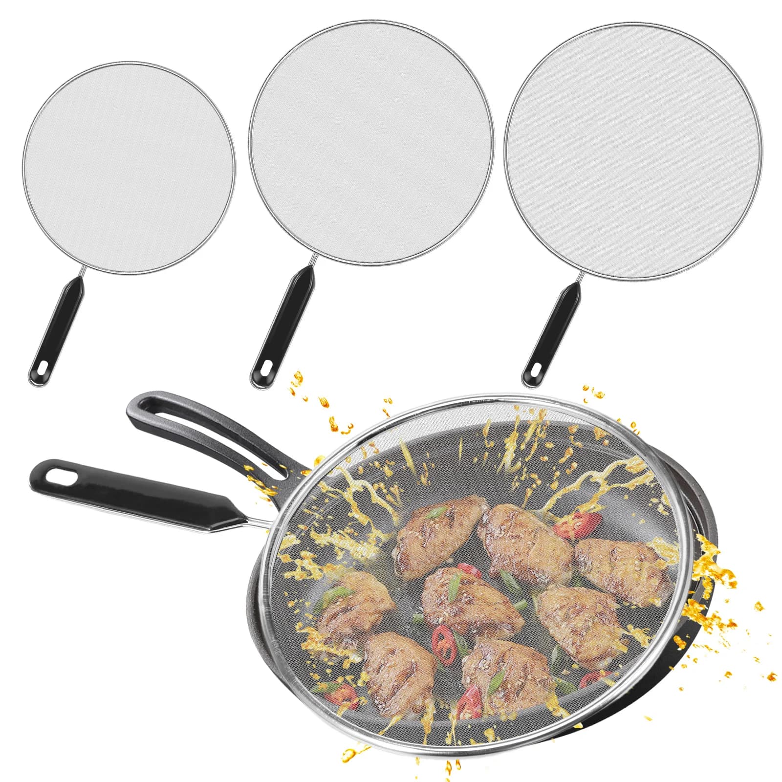 3/4Pcs Splatter Guard Set Stainless Steel Mesh Splatter Board Fine Mesh Cover Oil Frying Pan Lid for Cooking Kitchen Accessories