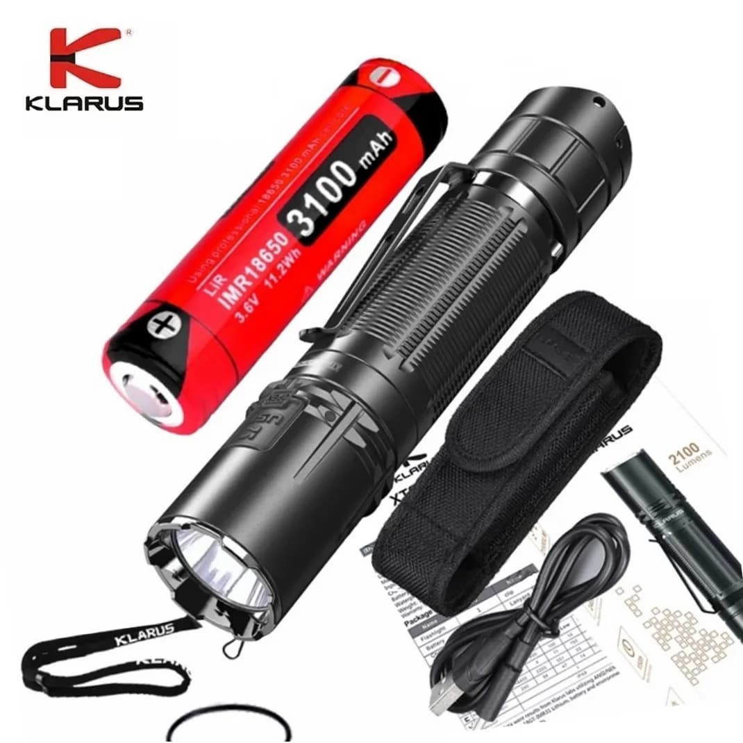 Klarus XT2CR PRO Torcia LED per polizia 2100LM Accendino con batteria 18650 per escursioni in campeggio, autodifesa