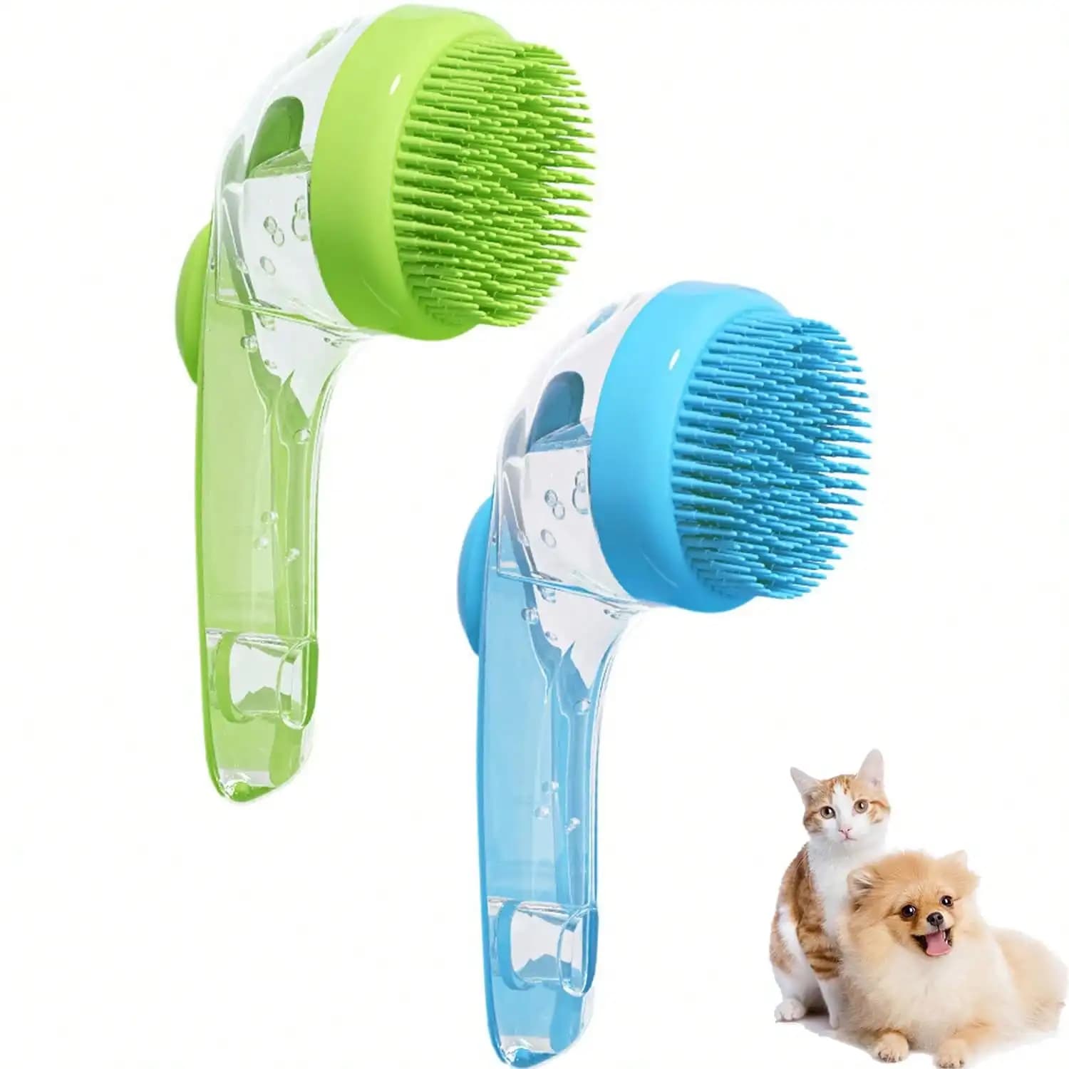 Spazzola per il bagno degli animali domestici, spazzola per il bagno dei cani 2 in 1, spazzola per shampoo per gatti con dispenser di sapone, spazzola per la toelettatura degli animali domestici per peli lunghi e corti