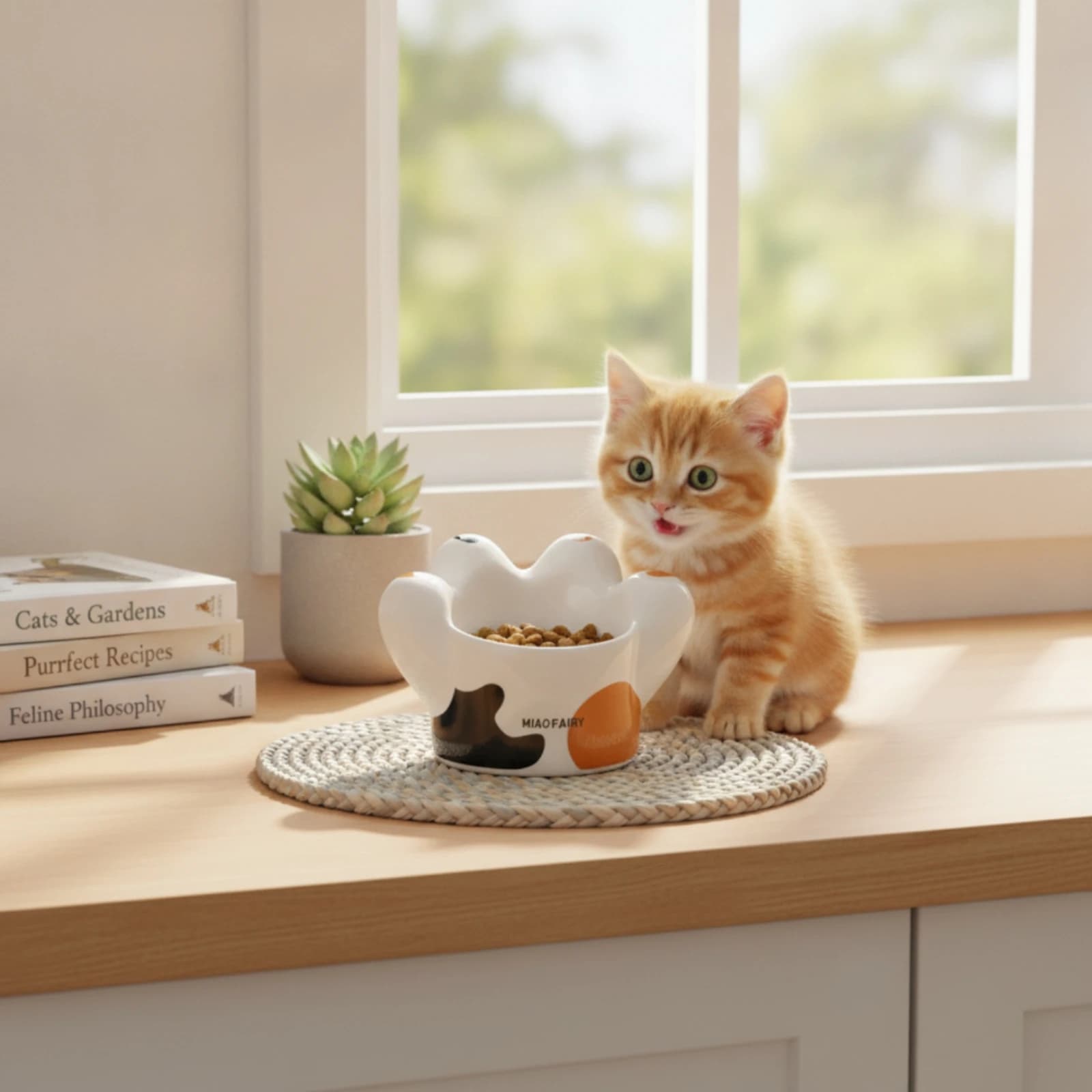 Cat Paw Ceramic Bowl Easy to Clean Cute Pet Water Bowl Elevated Cat Food Dish Whisker Considerate Raised Food and Water Dishes