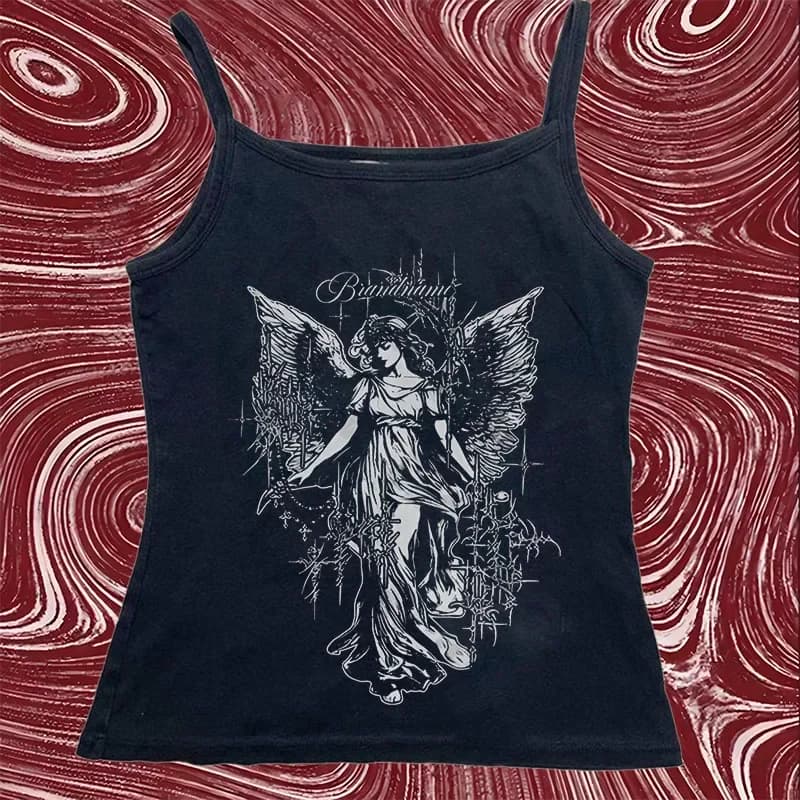 2000s Fashion Punk Emo girls Y2K Style Gothic Tops Women Short Sexy Casual Sling Summer Letter Tank Top women's Clothing Vest