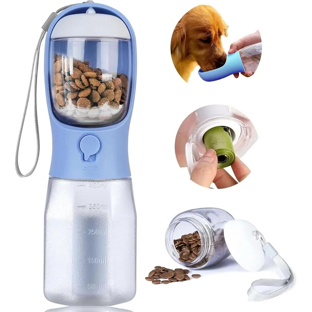 Dog Water Bottle with Food Container, Portable Pet Dog Water Dispenser for Outdoor Walking, Hiking, Travel, Puppy Essentials, Pu