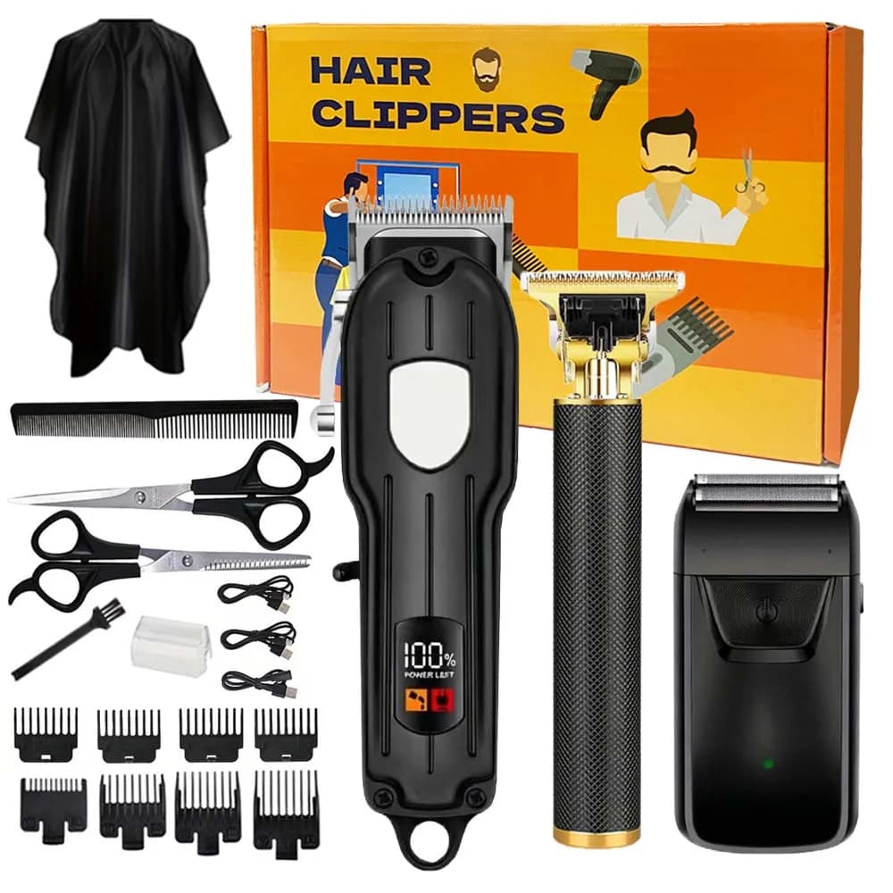 3in1 Hair Clipper Set with Mini Trimmer&Electric Shaver,Professional Barber Haircut Kit,LCD Display, Home Use,Beard Haircut Tool