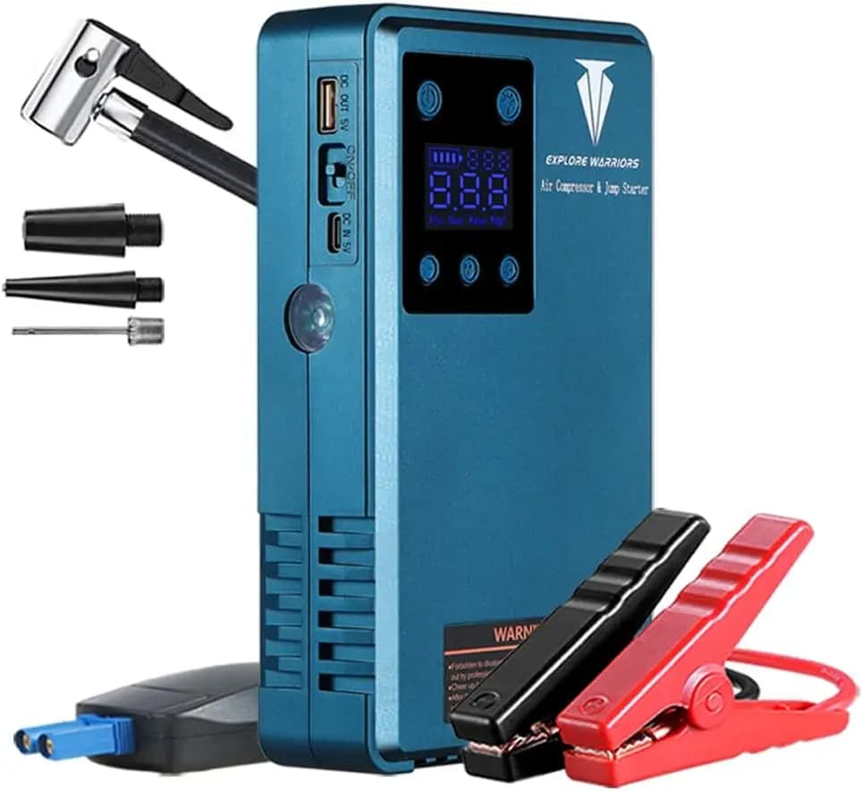 Avviatore di emergenza con compressore d'aria, amplificatore portatile per batteria per auto e gonfiatore digitale per pneumatici