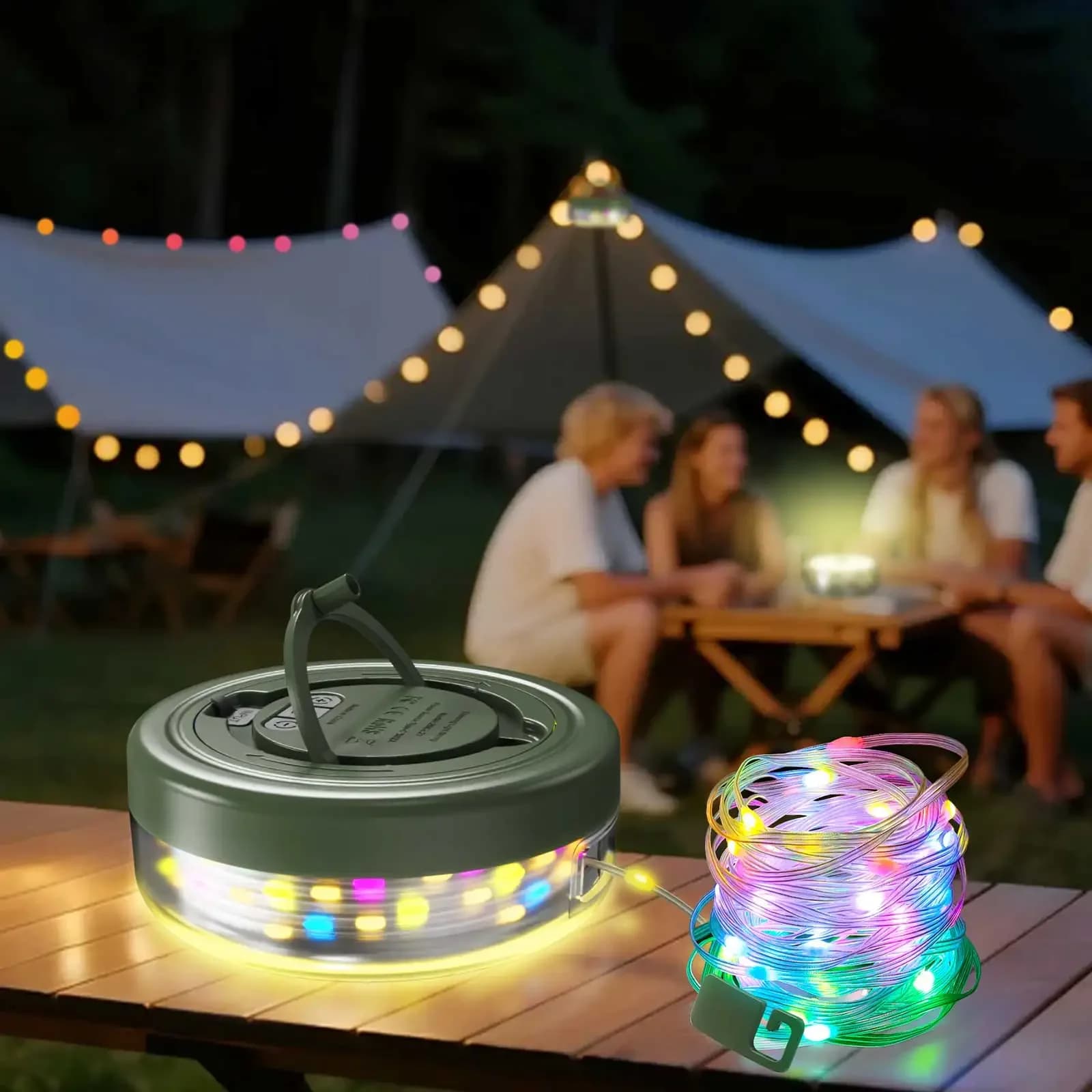 Luci a Stringa RGB 3 in 1 per Campeggio, Lanterna da Esterno IPX4 con 8 Modalità, Ricaricabile USB, Luci Portatili per Campeggio/Giardino