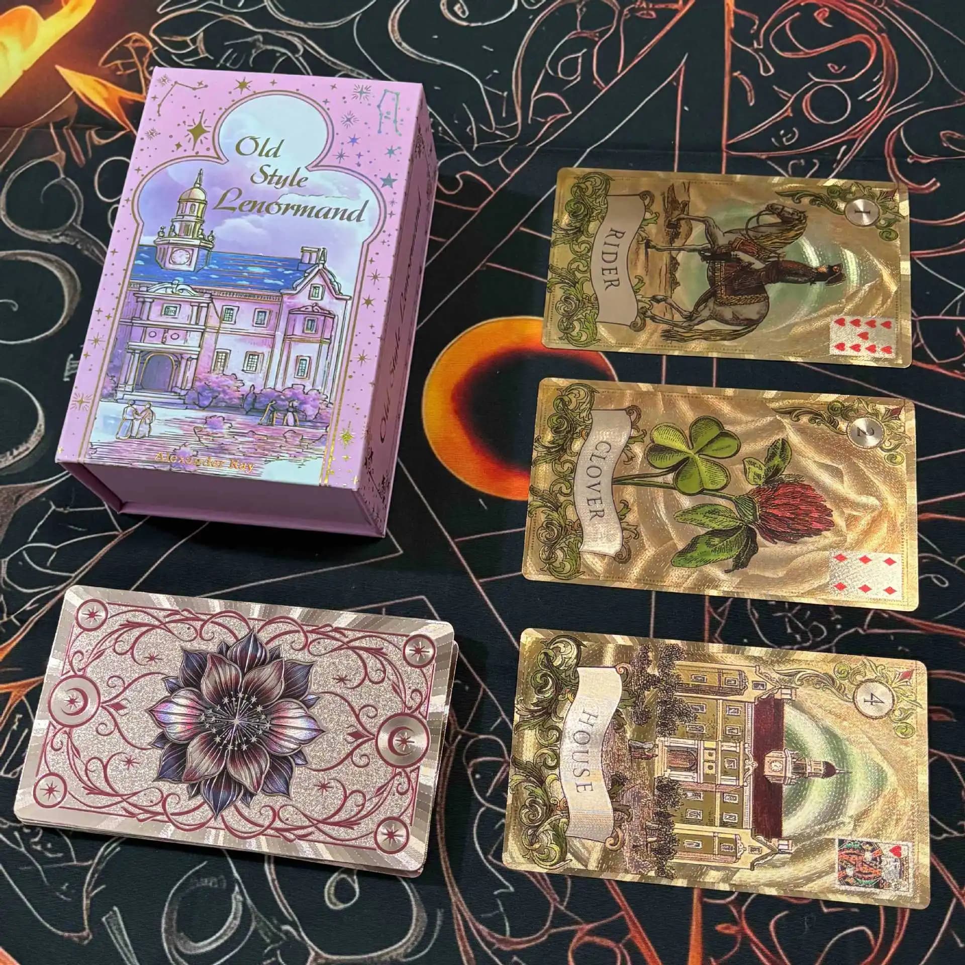 12*7cm Old Style Lenormand Oracle Cards 38 Pcs Gold Foil Waterproof PET Cards for Divination & Fortune Telling