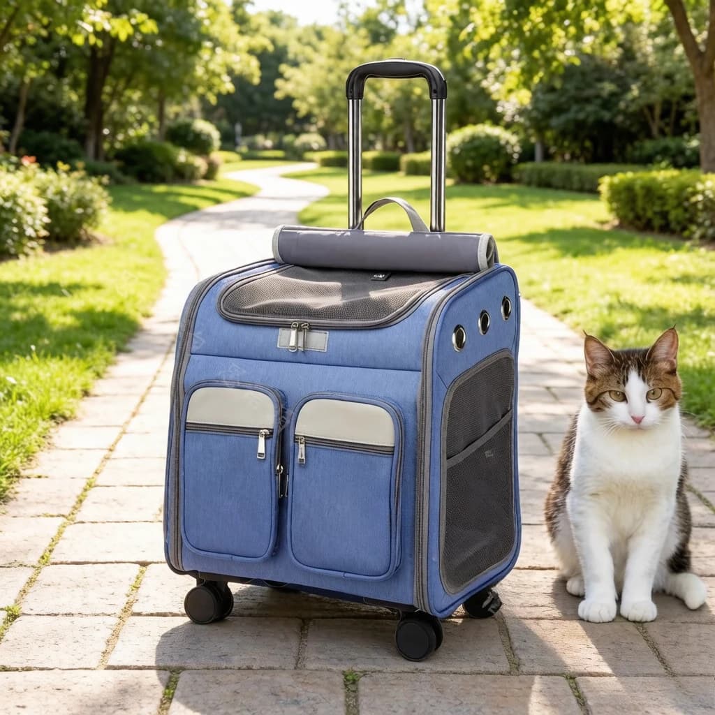 Extra Large Pet Carrier Backpack, Foldable Rolling Cat Suitcase 2-in-1 for Outdoor, Scratch Resistant Breathable Durable