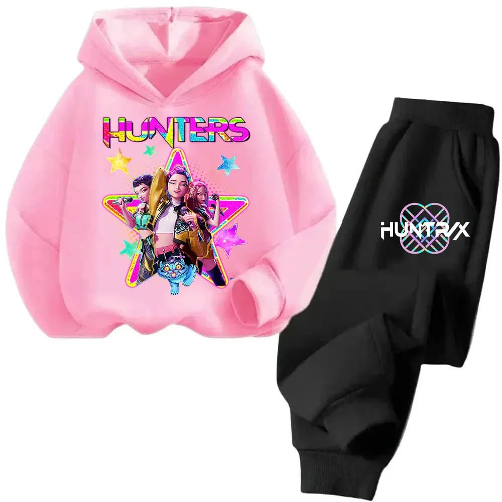 Nuovo set di felpe con cappuccio per bambini - Top casual carino da ragazza K-pop Demon Hunter per bambini, maglietta sportiva con stampa a cartoni animati, 2 pezzi