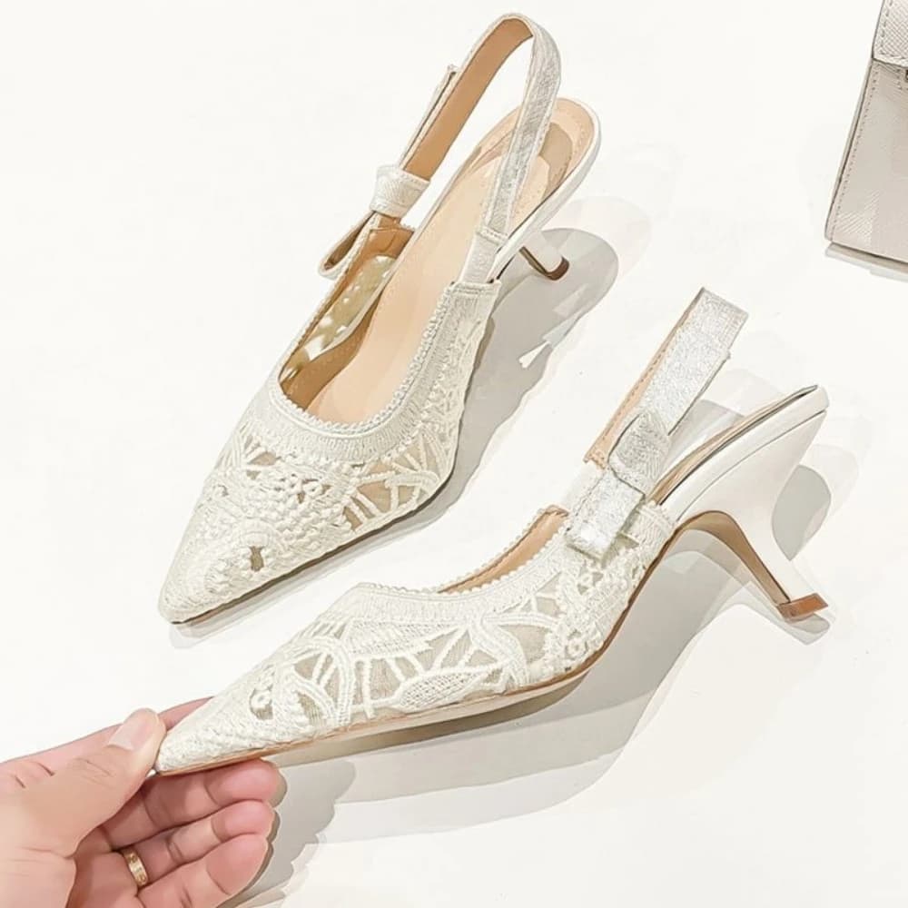 Sandali con Tacco Alto in Vera Pelle, Ricamo in Tessuto, Sandali Bianchi da Donna 2026, Scarpe Sexy da Sposa, Scarpe Eleganti da Festa