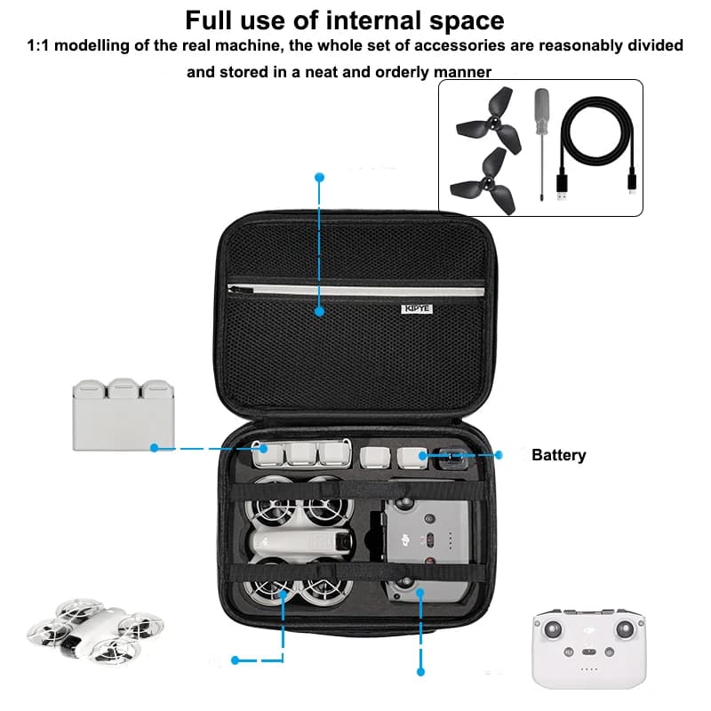 Custodia Rigida per DJI Neo Drone, Borsa a Tracolla da Viaggio, Contiene Fly More Combo, Controller RC-N3, Batteria, Hub di Ricarica e Accessori