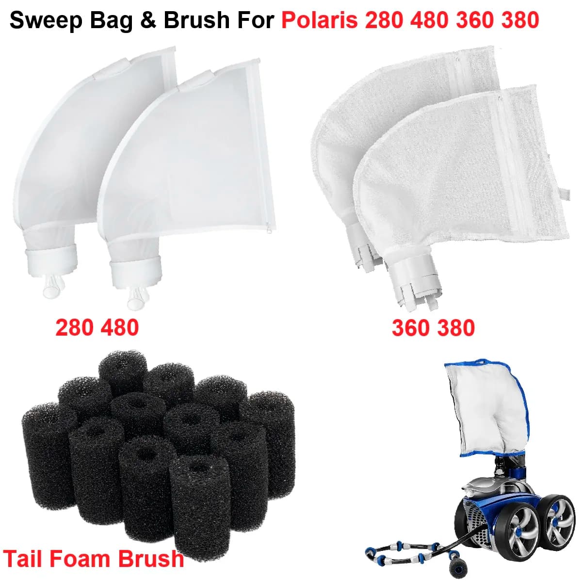 Set of 12 Foam Brushes for Robot Pulitor Polaris Sport 180 280 360 380 480 3900, Swimming Pool Cleaning Accessories