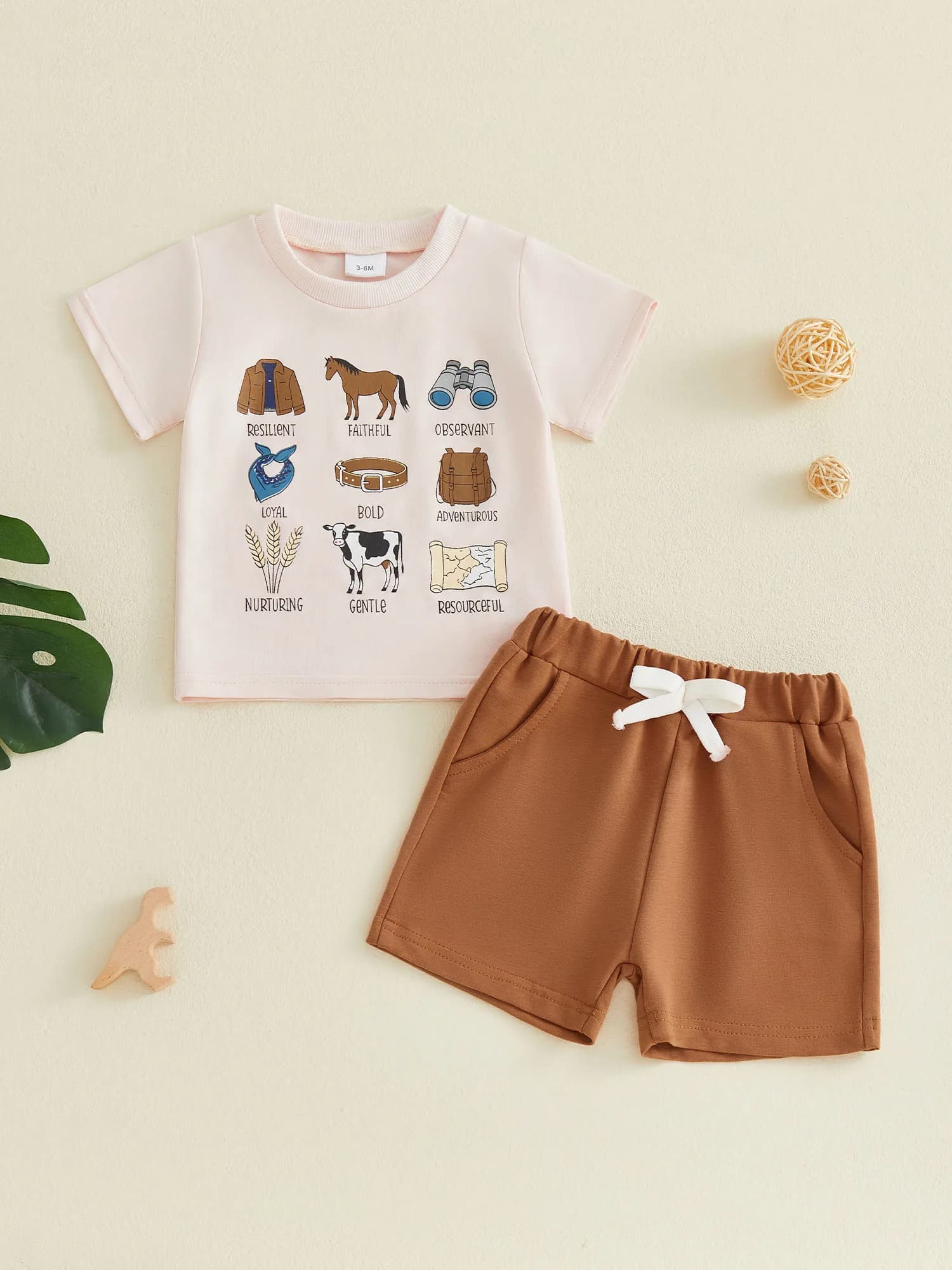 Simpatico completo estivo per neonato con stampa di dinosauri, t-shirt a maniche corte con collo rotondo, pantaloncini con elastico in vita, set da 2 pezzi per il tempo libero