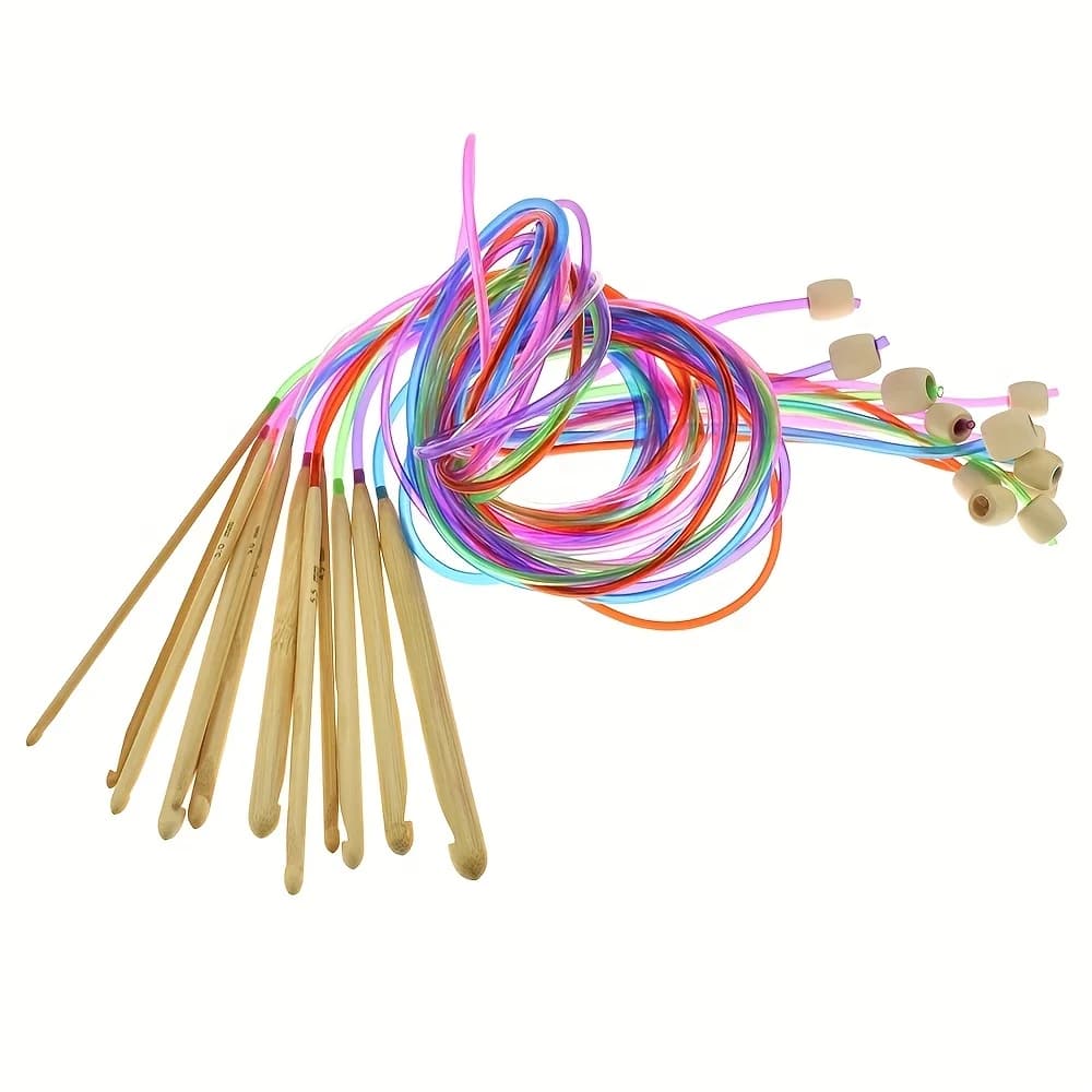 120cm 3.0-10.0mm Carbonized Bamboo Knitting Needles Set Afghanistan Tunisian Crochet Hooks DIY Yarn Weaving Sewing Tools Kit