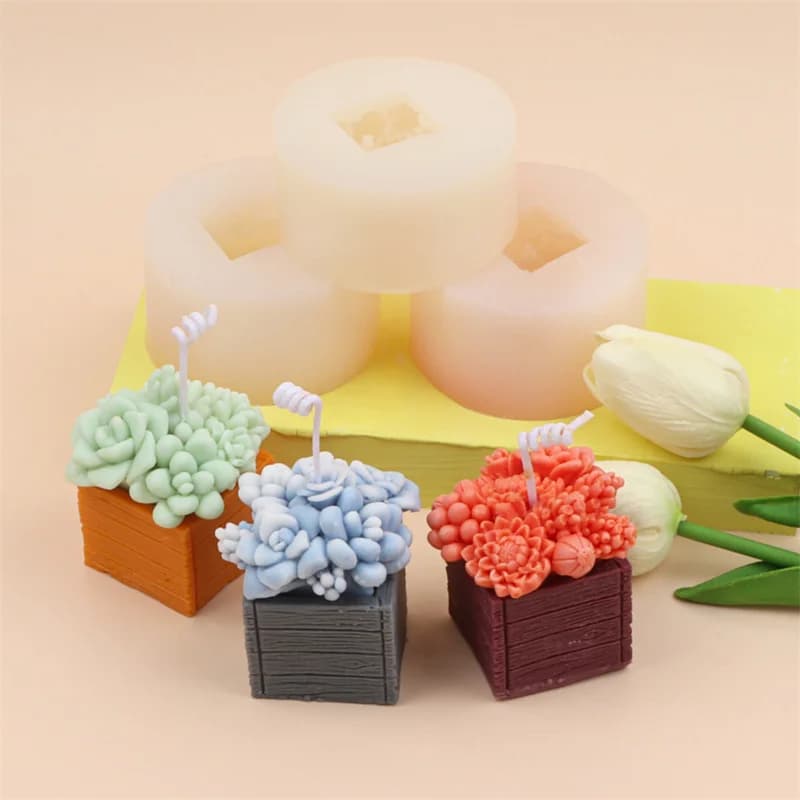 Fai da te fiore pianta in vaso stampo candela in Silicone succulente vaso di fiori resina gesso fare cioccolato cubo di ghiaccio stampo mestiere scrivania Decor