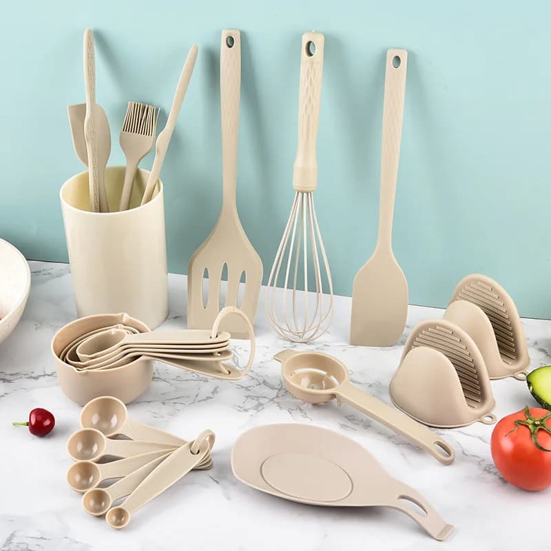 Set di 21 utensili da cucina in silicone per cottura e pasticceria, con cucchiaio, frusta, raschietto e spatola per bistecche