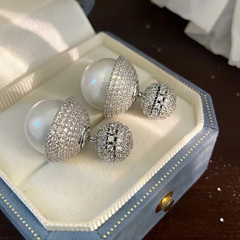 Orecchini a Perno con Perle Ovali Imitate per Donne, Eleganti Orecchini da Sposa con Zirconia Cubica Geometrica, Gioielli da Matrimonio