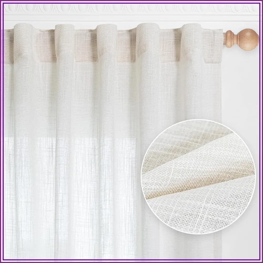 Semi Sheer Light Filtering Curtains 84 Inches Long, Soft Window Drapes for Living Room, Back Tab Elegant Farmhouse Country Bedroom Curtains, 50" x 84", Pack of 2