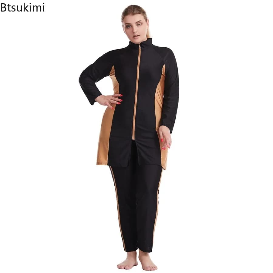 Plus Size 5XL 6XL Burkini musulmano Costumi da bagno Donna Manica lunga Costume da bagno modesto con Hijab Costume da bagno islamico Beachwear 3 pezzi