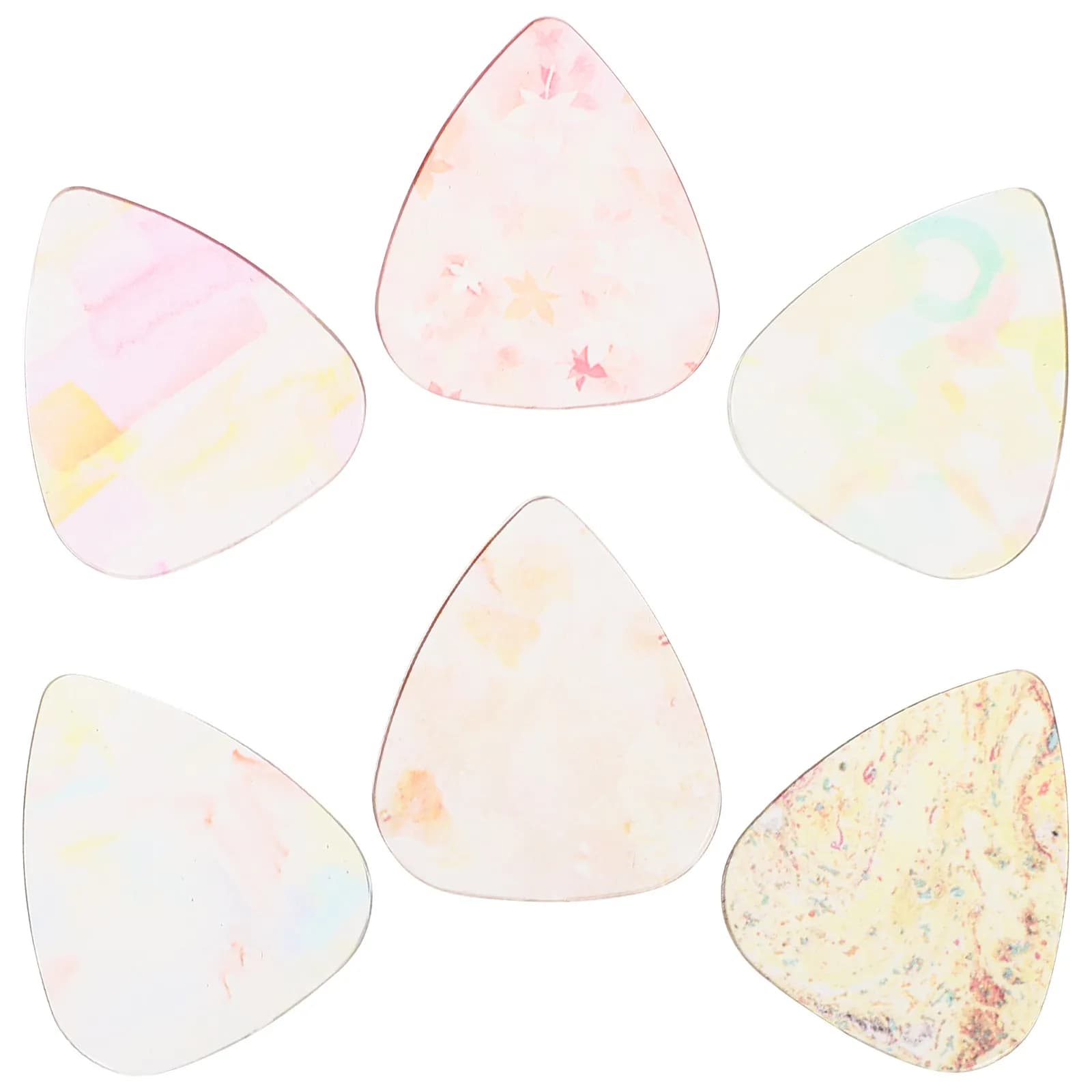 Set di 6 Plettri Colorati Trasparenti Spessi per Chitarra Acustica ed Elettrica, Ukulele, Materiale Durevole e Sicuro, Superficie Liscia e Larga