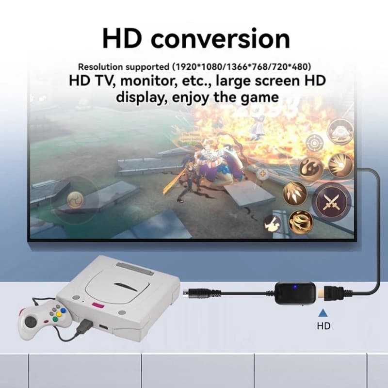 A46T For Saw Saturn to HDMI Cable Converter Compatible HDTV Monitor Display Saw Adapter Saturn Game HD 720P/1080P