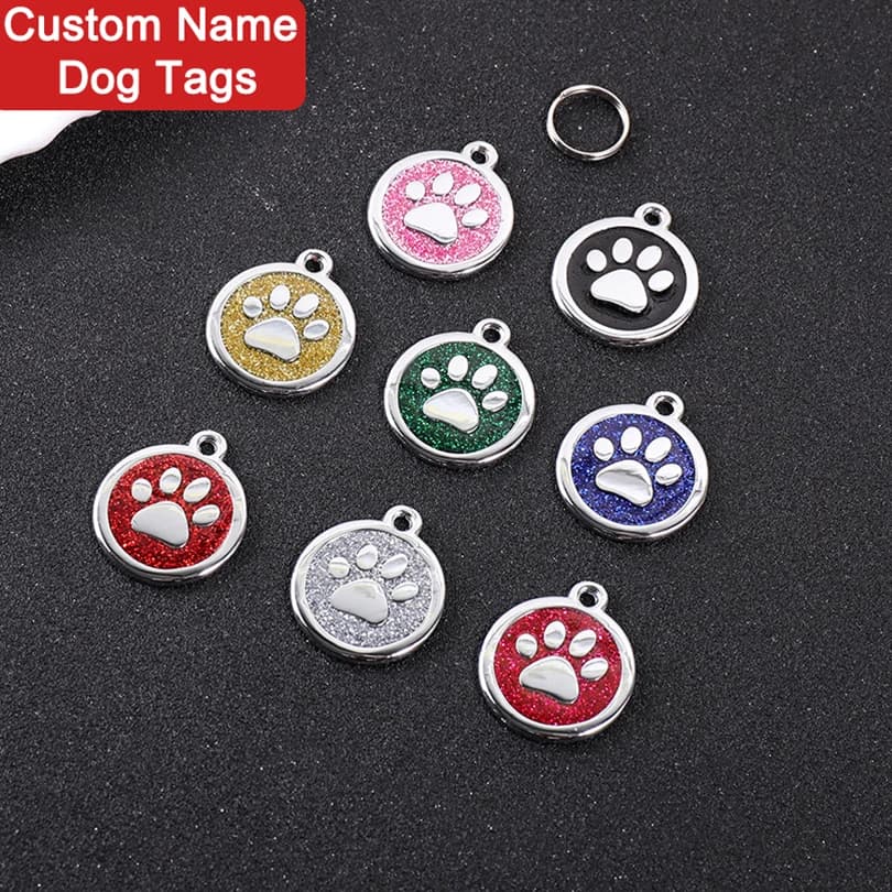 Mini Targhetta Personalizzata per Cani con Nome, Glitter, Testo Personalizzato, Targhetta ID per Animali Domestici, Incisione Laser, Indirizzo, Telefono, Targhette Carine Personalizzate con Nome per Cani