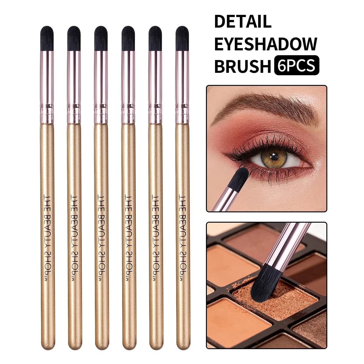Hot Sale 6PCS Small Detail Eye Brushes, Gold Slim Handle Soft Black Round Tip Brushes for Eyeshadow Concealer Corner Blending