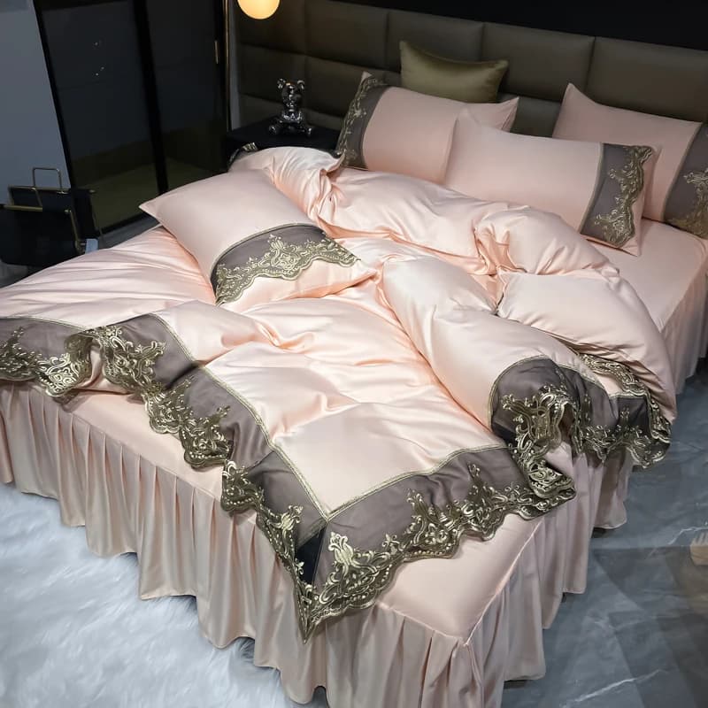 Luxury Bedlinen Set 3 piece duvet king size bed lace double side washed silk design reactive print coolly for sleep