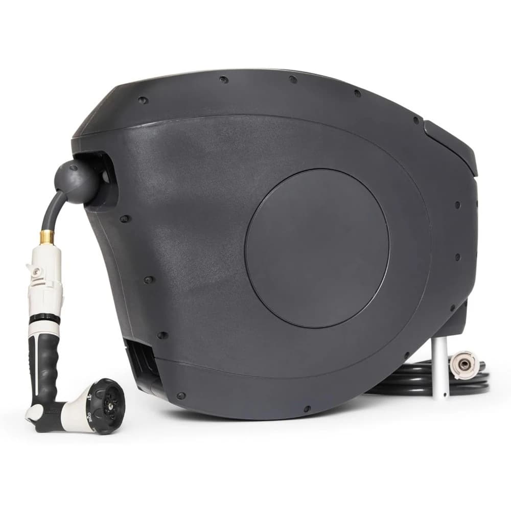 Free shipping Charcoal 50ft Hi-Flow Automatic Retractable Hi-Flow Garden Hose Reel, 9/16”, UV-Stabilized Kink-Free Hose-Hot Sale